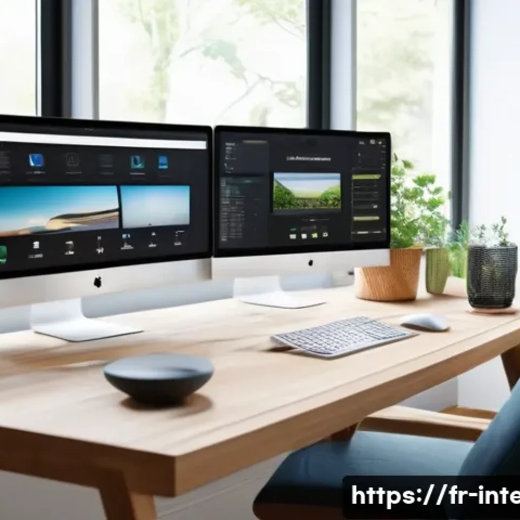 인테리어 디자이너의 자기계발 플랜 - A modern interior design studio scene showcasing a professional designer actively working on a digit...