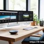 Home 16 인테리어 디자이너의 자기계발 플랜 - A modern interior design studio scene showcasing a professional designer actively working on a digit...