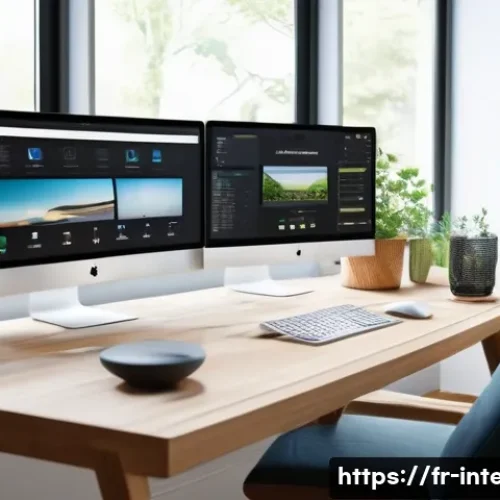 Home 13 인테리어 디자이너의 자기계발 플랜 - A modern interior design studio scene showcasing a professional designer actively working on a digit...