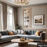 인테리어 디자이너의 해외 트렌드 적용 사례 - A sophisticated French interior design scene blending traditional craftsmanship and modern innovatio...