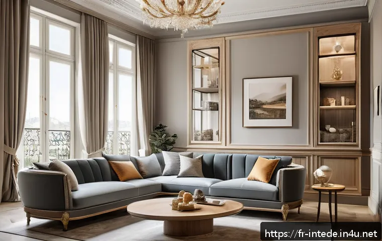 인테리어 디자이너의 해외 트렌드 적용 사례 - A sophisticated French interior design scene blending traditional craftsmanship and modern innovatio...