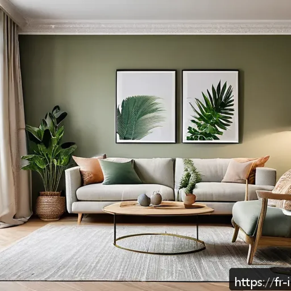 인테리어 프로젝트 관리 프로세스 - A cozy and elegant living room interior showcasing a blend of natural materials and warm lighting, f...